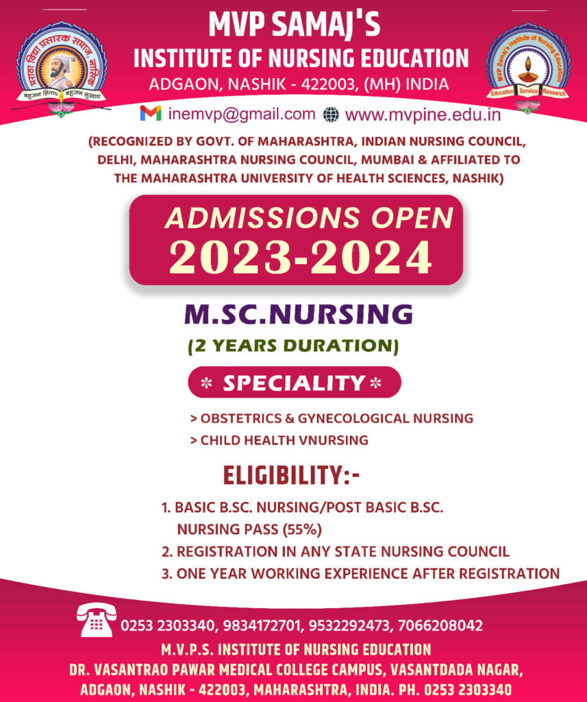 MVP's Institute of Nursing Education – Adgaon, Nashik – 422003, (MS) India.